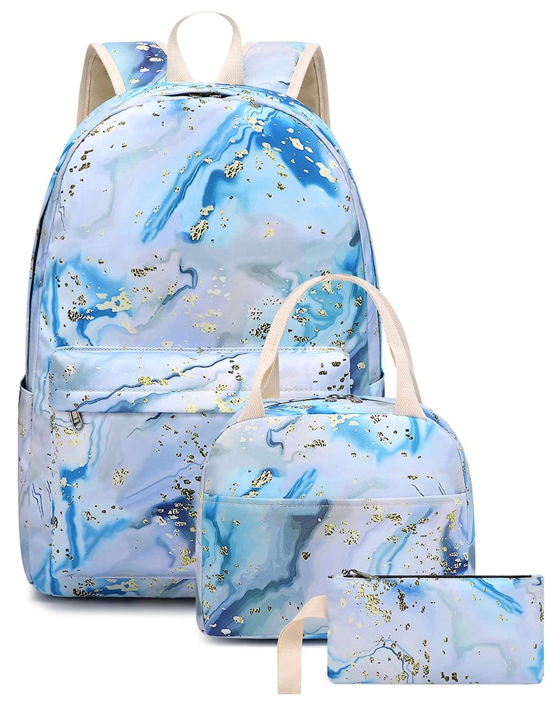 Bluboon Teen Girls School Backpack Kids Bookbag Set with Lunch Box Pencil Case Travel Laptop Backpack Casual Daypacks (Blue-white) - Image 1